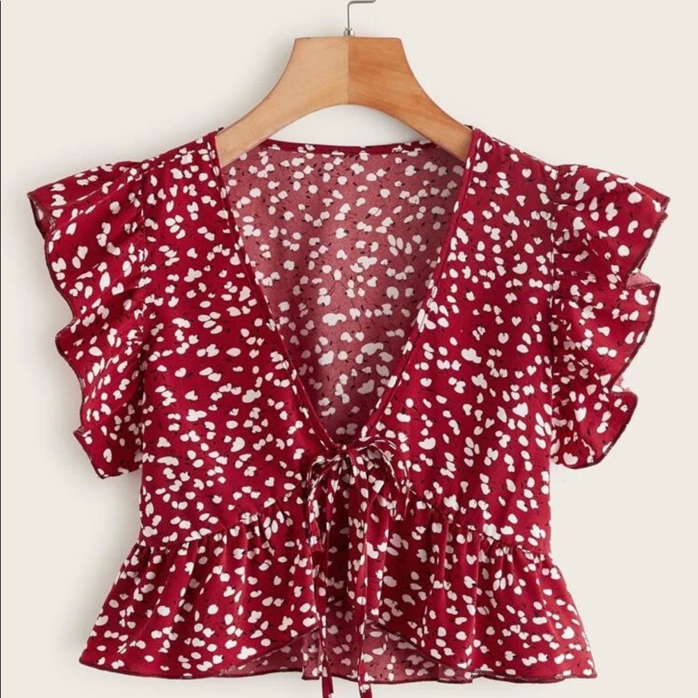 Floral Tie Front Ruffle Hem Top